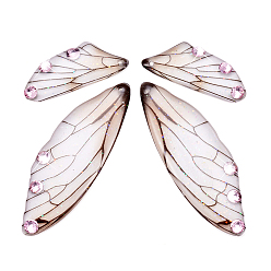 Цвет Древесины Набор подвесок из прозрачной смолы со стразами светло-розового цвета, с блеском порошок, крыло, деревесиные, 29.5~49.5x12.5~17x2~2.5 мм, отверстие : 1~1.2 мм, 4 шт / комплект