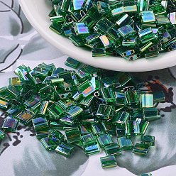 (TL179) Transparent Green AB MIYUKI TILA Beads, Japanese Seed Beads, 2-Hole, (TL179) Transparent Green AB, 5x5x1.9mm, Hole: 0.8mm, about 590pcs/50g