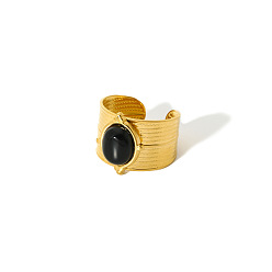 (946F)Морозный цвет внутри  Жонкиль / Непрозрачная зеленая подкладка 304 Кольца-манжеты из нержавеющей стали с драгоценными камнями, золотые, овальные, внутренний диаметр: 15~20 мм