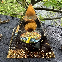 Тигровый глаз Украшение дисплея смолы, с натуральным тигровым глазом и натуральным обсидианом, для украшения дома, пирамида, 60x60x60 мм