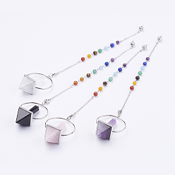 Смешанные камни Чакра природные и синтетические смешанные каменные пирамиды биолокационные маятники, с латунной цепи и омаров коготь застежками, 260~265 мм