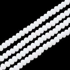 White Opaque Solid Color Glass Beads Strands, Faceted, Rondelle, White, 3~3.5x2.5~3mm, Hole: 0.5mm, about 130pcs/strand, 13.7 inch