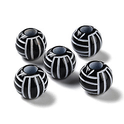 Белый Непрозрачные акриловые европейские бусины с распылением, бусины с большим отверстием, круглый с полосой, белые, 11x10 мм, отверстие : 4 мм, Около 1000 шт / 500 г