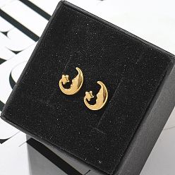 Луна 304 серьги-гвоздики из нержавеющей стали для женщин, реальный 18 k позолоченный, луна, 10x8 мм