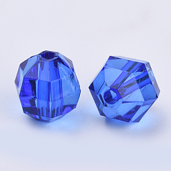Blue Transparent Acrylic Beads, Faceted, Round, Blue, 6x5.5mm, Hole: 1.3mm, about 4500pcs/500g