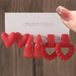 Малиновый Ccb пластиковые серьги наборы, слеза и сердце, платина, малиновый, 25x25 мм