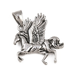 Античное Серебро 304 подвески из нержавеющей стали, подвески в виде лошади с крыльями, античное серебро, 34.5x35.5x4.5 мм, отверстие : 9.5x5.5 мм