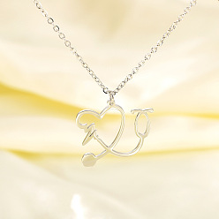 Нержавеющая Сталь Цвет 304 Подвеска-стетоскоп в форме сердца из нержавеющей стали для женщин, не тускнеет, цвет нержавеющей стали, 17.44 дюйм (44.3 см)