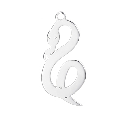 Stainless Steel Color Stainless Steel Pendants, Snake Charms, Stainless Steel Color, 28x14mm