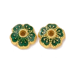 Vert Foncé Alliage émail coupelles, sans cadmium et sans plomb, plaqué longue durée, or, fleur, vert foncé, 6x2.2mm, Trou: 0.9mm