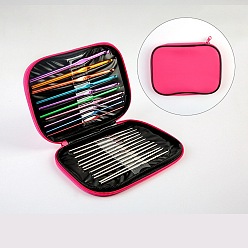 Hot Pink DIY Knitting Needles Sets, Inlcuding Stainless Steel & Aluminum Alloy Hook Needles, Hot Pink, 125~145x0.6~6.5mm, 22pcs/set