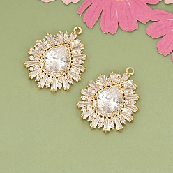 Teardrop Латунные подвески, без кадмия, без никеля и без свинца, со стразами, реальный 18 k позолоченный, слеза, 24.5x19.5x4.5 мм, отверстие : 1.2 мм