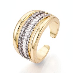 Настоящее золото 18K Латунные кольца-манжеты с микропаве из прозрачных кубических цирконий, реальный 18 k позолоченный, 13 мм, размер США 7 1/4 (17.5 мм)