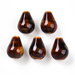 Седло Коричневый Фарфоровые бусины ручной работы, фантазии античного стекла фарфора, слеза, седло коричневый, 14~15.5x10.5~11.5 мм, отверстие : 1.6~2 мм