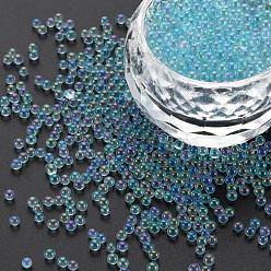 Sky Blue DIY 3D Nail Art Decoration Mini Glass Beads, Tiny Caviar Nail Beads, AB Color Plated, Round, Sky Blue, 2mm, about 450g/bag