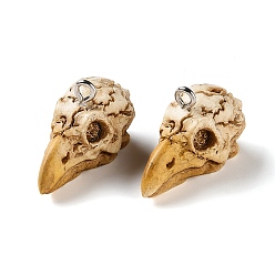 Raven Skull Theme Opaque Resin Pendants, with Platinum Iron Loop, Raven Charm, 15x24x12.5mm, Hole: 2mm