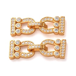 Настоящее золото 18K 925 Складчатые застежки из стерлингового серебра с микропаве из прозрачного кубического циркония, реальный 18 k позолоченный, 25.5x8.5x3.5 мм, отверстие : 1x0.7 мм