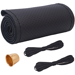 Черный 1Чехол на руль из натуральной коровьей кожи, с 1шт. металлическим наперстком для шитья, защитой для пальцев, чёрные, 105x520x1.5 мм