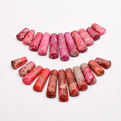 Ярко-Розовый Натуральные имперские нитки из бисера яшмы, подвески с градуированными веерами, фокусные бусы, окрашенные, ярко-розовый, 15~39x9~10x5~5.5 мм, отверстие : 1.5 мм, 11 шт / нитка, 3.54 дюйм