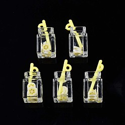 Светло-желтый Подвески из смолы с имитацией напитка, банан из полимерной глины внутри, с акриловой бутылкой, светло-желтый, 25~28x12x11 мм, отверстие : 1.8 мм