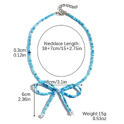 Озёрно--синий Женские ожерелья из бисера из цинкового сплава и стеклянного бисера, бантом, Плут синий, 14.96 дюйм (38 см)