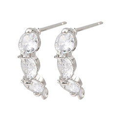 Платина Плоские круглые латунные серьги-гвоздики с микропаве из прозрачных кубических цирконий, без свинца, без кадмии и без никеля, с петлей, платина, 14x4 мм, отверстие : 1 мм, штифты : 11.5x1 мм
