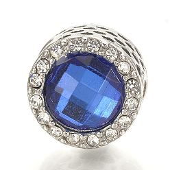 Синий Европейские бусины, сплав, стразы , с акриловыми стразами, бусины с большим отверстием, колонка, синие, 12x11.5 мм, отверстие : 5 мм