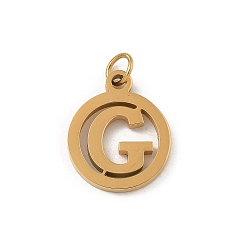 Letter G 304 подвески из нержавеющей стали с соединительным кольцом, золотые, кольцо с буквой-шармом, Буква G, 14.5x12x1.5 мм, отверстие : 3 мм