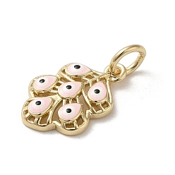 Pink Laiton émail pendentifs, avec anneau de saut, réel 18 k plaqué or, feuille avec charme mauvais œil, rose, 17x11.5x3.2mm, Trou: 3.8mm