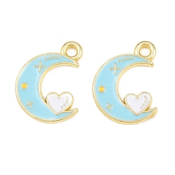 Cielo Azul Colgantes de la aleación del esmalte, Luna con dijes de corazón., dorado, el cielo azul, 16x13x1 mm, agujero: 1.6 mm
