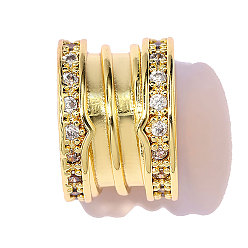 Настоящее золото 18K Латунные прозрачные фианиты европейские бусины, колонка с большим отверстием бусина, ионное покрытие (ip), зеркальная полировка, реальный 18 k позолоченный, 10x7 мм, отверстие : 6.2 мм