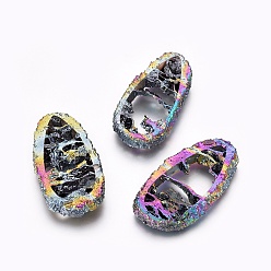 (966) Внутренний цвет Кристалл / Лиловато-лиловый на подкладке Гальванические подвески из натурального агата, слеза, с покрытием разноцветным, 39~41x20~22x5~5.5 мм