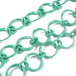 Turquoise Eco-Friendly Alloy Spray Painted Link Chains, with Spool, Unwelded, Turquoise, Link: 10.5x10x2.5mm and 20.5x19x2.5mm, 16.4 Feet(5m)/roll