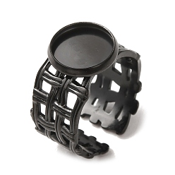 Black Woven Bezel 304 Stainless Steel Cuff Ring Components, Round Pad Ring Setting, Ion Plating(IP), Long-Lasting Plated, Black, 14mm,17mm, Tray Size: 10mm