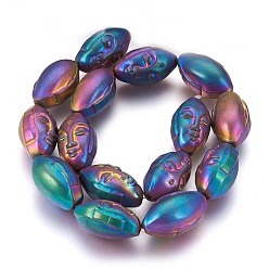 Rainbow Plated Electroplated Non-magnetic Synthetic Hematite Beads Strands, Buddha Head, Multi-color Plated, 25.5x15x14mm, Hole: 1.8mm, about 15pcs/strand, 15.15 inch(38.5cm)