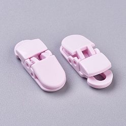 Pink Eco-Friendly Opaque Solid Colour Plastic Baby Pacifier Holder Clip, Pink, 32x12.5x9mm, Hole: 6.5x4.5mm