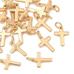 Chapado en Oro Real 18K Dijes de latón Shegrace, encantos cruzados, sin cadmio, plomo, níquel, real 18 k chapado en oro, 12.5x9x1 mm, agujero: 3.5 mm