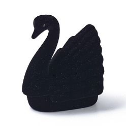 Бежевый Бархат кольца коробки, пластиком и горный хрусталь, лебедь, бежевые, 5.3x5.2x6.5 см