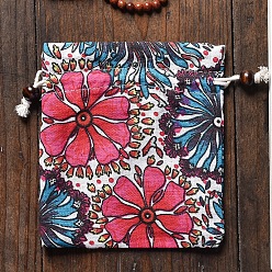 Ярко-Розовый Сумки на шнурке из ткани, прямоугольные мешочки для ювелирных изделий в китайском стиле, ярко-розовый, 15x13 см