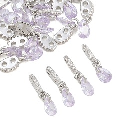Lavender SHEGRACE Brass Micro Pave Cubic Zirconia Charms, Teardrop Charms, Cadmium Free & Lead Free & Nickel Free, Long-Lasting Plated, Platinum, Lavender, 14x4x4.5mm, Hole: 1.4mm