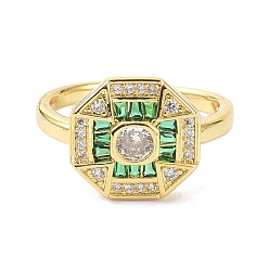 Светло-зеленый Восьмиугольное кольцо-манжета из настоящего 18k с золотым покрытием для женских украшений, открытые кольца из латуни, микропаве, кубический цирконий, светло-зеленый, размер США 8 (18.1 мм)