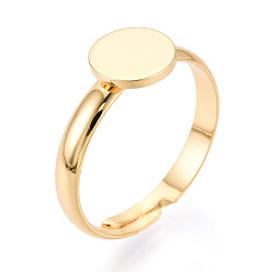 Настоящее золото 18K Латунные манжетные кольца, плоская круглая пустая простая накладка кольцо настройки, реальный 18 k позолоченный, без кадмия, без никеля и без свинца, лоток : 8 мм, 8 мм, внутренний диаметр: 18.2 мм