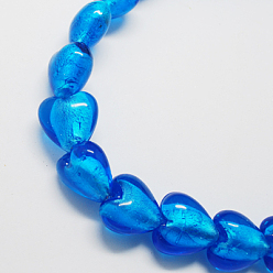 Dodger Blue Handmade Silver Foil Glass Beads, Heart, Dodger Blue, 12x12x8mm, Hole: 2mm