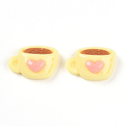 Шампанско-Желтый Непрозрачные кабошоны из смолы, кофе с сердцем, шампанское желтый, 13.5~14.5x20x7.5 мм