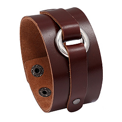 Кокосово-Коричневый Браслеты из коровьей кожи, сплава и железного шнура, браслеты-защелки для мужчин, платина, кольцо, кокосового коричневый, 9.06 дюйм (23 см)