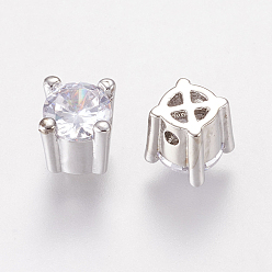 Платина Латунные микро проложить кубического циркония бусы, кубические, никель свободный и свинец и кадмий освобождают, прозрачные, платина, 6x6x6 мм, отверстие : 1 мм