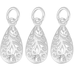 Серебро 4 шт. 925 подвески из стерлингового серебра, с целью перехода в кольце, полые подвески в форме слезы, серебряные, 17x8x4 мм, отверстие : 4 мм