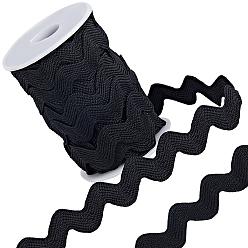 Черный Отделка из полиэстера волнистой бахромой, изгибающая волну кружевная лента, для шитья одежды и художественного оформления, чёрные, 5/8 дюйм (15 мм), около 10 ярдов