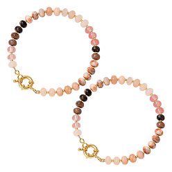 Оранжевый 2шт. браслеты из натуральных смешанных бусин из драгоценных камней, украшения для женщин, плоско-круглые, оранжевые, 7-7/8 дюйм (20 см)