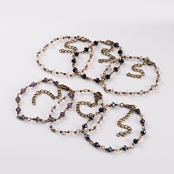 (52) Непрозрачная лаванда Античный бронзовый железный стеклянной бусины сандалеты, с латунными карабин-лобстерами , разноцветные, 205 мм